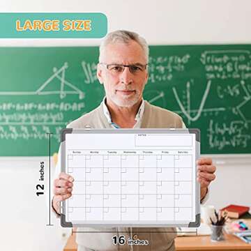 Small Monthly Calendar Dry Erase Whiteboard for Wall, 16" x 12" Magnetic Dry Erase Board, Hanging Double-Sided White Board, Portable Board for Drawing, Kitchen, Planning, Memo, Home, Office