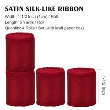 TONIFUL 4 Rolls Burgundy Dark Red Ribbons,1-1/2 Inch x 20yd Satin Ribbon Fringe Silk Ribbons for Gif...