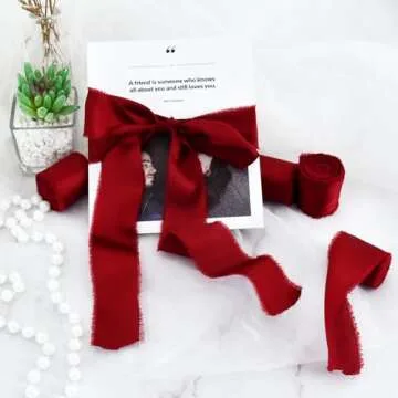 TONIFUL 4 Rolls Burgundy Dark Red Ribbons,1-1/2 Inch x 20yd Satin Ribbon Fringe Silk Ribbons for Gift Wrapping Flower Bouquet Wrapping Wedding Invitation Craft Christmas Valentines Ribbons Home Decor