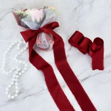 TONIFUL 4 Rolls Burgundy Dark Red Ribbons,1-1/2 Inch x 20yd Satin Ribbon Fringe Silk Ribbons for Gift Wrapping Flower Bouquet Wrapping Wedding Invitation Craft Christmas Valentines Ribbons Home Decor