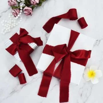 TONIFUL 4 Rolls Burgundy Dark Red Ribbons,1-1/2 Inch x 20yd Satin Ribbon Fringe Silk Ribbons for Gift Wrapping Flower Bouquet Wrapping Wedding Invitation Craft Christmas Valentines Ribbons Home Decor