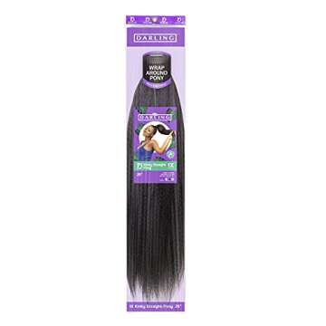 Darling Kinky Straight Ponytail Hair Extension (1 Pack), Natural Black & Soft Texture, Drawstring Wrap Around Clip in Yaki, 1X per Pack, 26 Inch, #1B