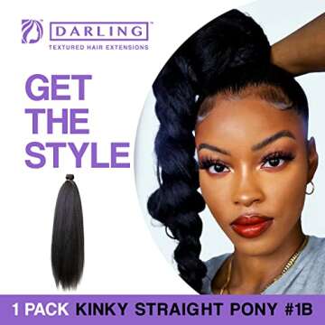 Darling Kinky Straight Ponytail Hair Extension (1 Pack), Natural Black & Soft Texture, Drawstring Wrap Around Clip in Yaki, 1X per Pack, 26 Inch, #1B