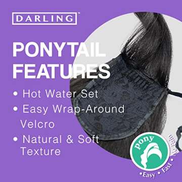 Darling Kinky Straight Ponytail Hair Extension (1 Pack), Natural Black & Soft Texture, Drawstring Wrap Around Clip in Yaki, 1X per Pack, 26 Inch, #1B