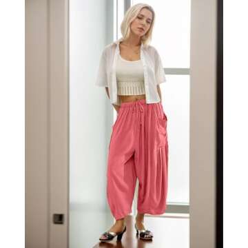 Notolo Women's Flowy Pants Free Casual People Wide Leg with Drawstring Pockets Summer Trousers 2024 Hippie Pants