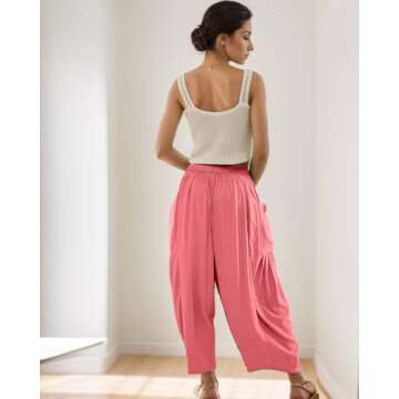 Notolo Women's Flowy Pants Free Casual People Wide Leg with Drawstring Pockets Summer Trousers 2024 Hippie Pants