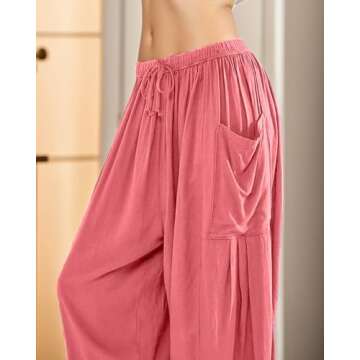 Notolo Women's Flowy Pants Free Casual People Wide Leg with Drawstring Pockets Summer Trousers 2024 Hippie Pants