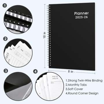 2025-2026 Weekly Planner with Flexible Cover and Tabs