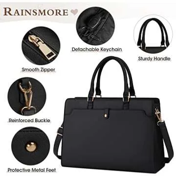 RAINSMORE Laptop Bag for Women 15.6 Inch Laptop Tote Bag Leather Work Bag Waterproof Womens Briefcas...