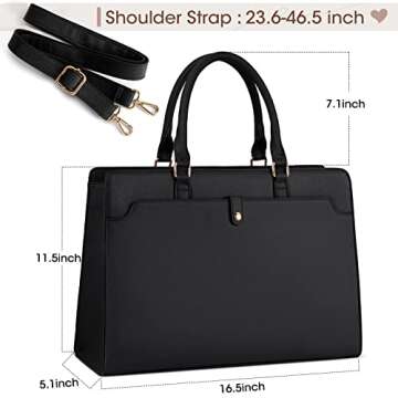 RAINSMORE Laptop Bag for Women 15.6 Inch Laptop Tote Bag Leather Work Bag Waterproof Womens Briefcase Business Office Computer Tote Bag Large Capacity Handbag Shoulder Bag Black