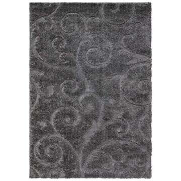 SAFAVIEH Florida Shag Collection Accent Rug - 4' x 6', Grey, Scroll Design, Non-Shedding & Easy Care, 1.2-inch Thick Ideal for High Traffic Areas in Entryway, Living Room, Bedroom (SG455-8013)