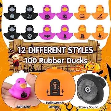 DEEKIN 100 Pcs Halloween Rubber Ducks Bulk 1.57 Inch Mini Fancy Novelty Rubber Ducks for Halloween Trick Treat Fillers Party Favors Baby Shower