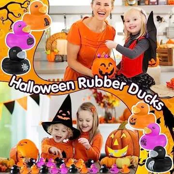 DEEKIN 100 Pcs Halloween Rubber Ducks Bulk 1.57 Inch Mini Fancy Novelty Rubber Ducks for Halloween Trick Treat Fillers Party Favors Baby Shower