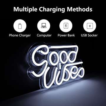 ATOLS Good Vibes Neon Sign for Wall Decor, Reusable Neon Light Sign for Bedroom, Kid room, Makeup Room, Game Room, Shop, Bar, Wedding, Party, Size-13x7 Inch, Powered by USB (White)