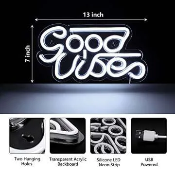 ATOLS Good Vibes Neon Sign for Wall Decor, Reusable Neon Light Sign for Bedroom, Kid room, Makeup Room, Game Room, Shop, Bar, Wedding, Party, Size-13x7 Inch, Powered by USB (White)