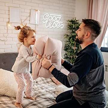 ATOLS Good Vibes Neon Sign for Wall Decor, Reusable Neon Light Sign for Bedroom, Kid room, Makeup Room, Game Room, Shop, Bar, Wedding, Party, Size-13x7 Inch, Powered by USB (White)