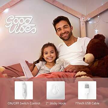 ATOLS Good Vibes Neon Sign for Wall Decor, Reusable Neon Light Sign for Bedroom, Kid room, Makeup Room, Game Room, Shop, Bar, Wedding, Party, Size-13x7 Inch, Powered by USB (White)