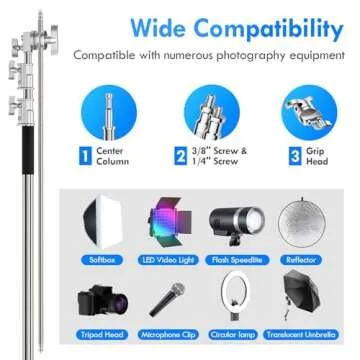 EMART 10ft/300cm Photography Heavy Duty C Stand with 4.2ft/128cm Holding Boom Arm and 2 Pieces Grip Head， Adjustable Stainless Steel Tripod for Video, Moonlight, Parabolic Softbox