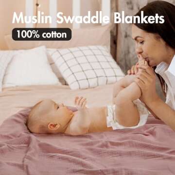 Muslin Swaddle Blankets for Newborn, 3 Pack Breathable Soft Receiving Blanket, Large 38 x 40 inches Swaddle Wrap Burping Clothes, Essentials Infant Shower Items, Toddler Gift (Multiple Colors)
