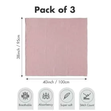 Muslin Swaddle Blankets for Newborn, 3 Pack Breathable Soft Receiving Blanket, Large 38 x 40 inches Swaddle Wrap Burping Clothes, Essentials Infant Shower Items, Toddler Gift (Multiple Colors)