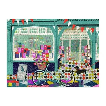 Galison Book Haven Puzzle, 1000 Pieces, 20” x 20” – Difficult Jigsaw Puzzle with Stunning & Colorful Artwork of a Book Shop by Victoria Ball – Thick, Sturdy Pieces, Challenging Family Activity