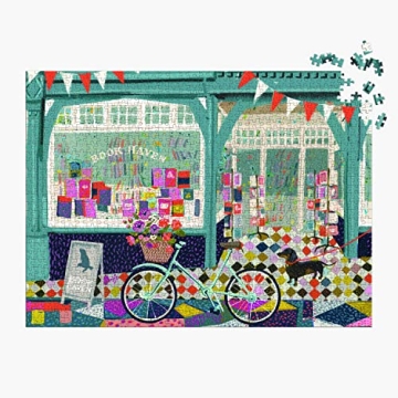 Galison Book Haven Puzzle, 1000 Pieces, 20” x 20” – Difficult Jigsaw Puzzle with Stunning & Colorful Artwork of a Book Shop by Victoria Ball – Thick, Sturdy Pieces, Challenging Family Activity