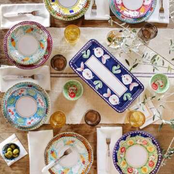 Vietri Campagna Pesce Rectangular Platter, Earthenware Steak Salad Dessert & Snack Serving Plate