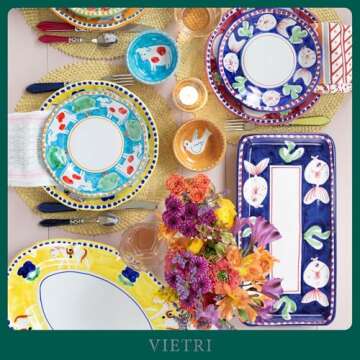 Vietri Campagna Pesce Rectangular Platter, Earthenware Steak Salad Dessert & Snack Serving Plate
