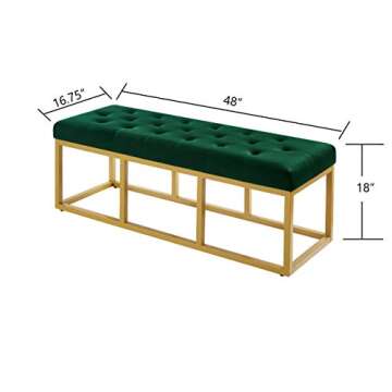24KF Jade Velvet Bench with Padded Seat,Upholstered Tufted Bench with Golden Metal Leg-Jade