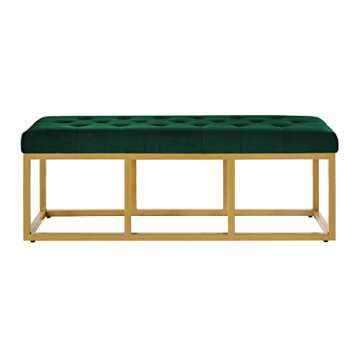 24KF Jade Velvet Bench with Padded Seat,Upholstered Tufted Bench with Golden Metal Leg-Jade