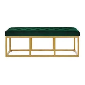 24KF Jade Velvet Bench with Padded Seat,Upholstered Tufted Bench with Golden Metal Leg-Jade