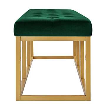 24KF Jade Velvet Bench with Padded Seat,Upholstered Tufted Bench with Golden Metal Leg-Jade