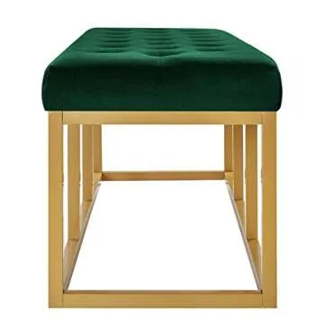 24KF Jade Velvet Bench with Padded Seat,Upholstered Tufted Bench with Golden Metal Leg-Jade