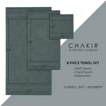 Chakir Turkish Linens | Hotel & Spa Quality 100% Cotton Premium Turkish Towels | Soft & Absorbent (8-Piece Towel Sets, Dark Gray)