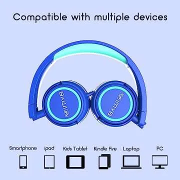 IMYB Kids Headphones, V1 Wired Stereo Foldable Tangle-Free 3.5mm Adjustable On-Ear Headphones for Kids for School/Toddlers/Childrens/Teens/Boys/Girls/Ipad/Tablet/Kindle/Phones/Travel/Plane (Blue)