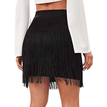 Verdusa Women's Fringe Trim High Waist Short Pencil Bodycon Skirt
