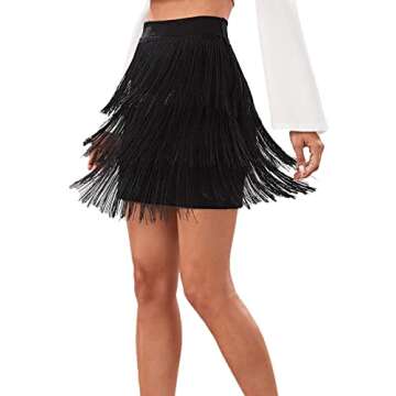 Verdusa Women's Fringe Trim High Waist Short Pencil Bodycon Skirt