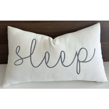 EURASIA DECOR Sleep Embroidered Decorative Lumbar Accent Throw Pillow Cover - 12x20 Inches, Offwhite...