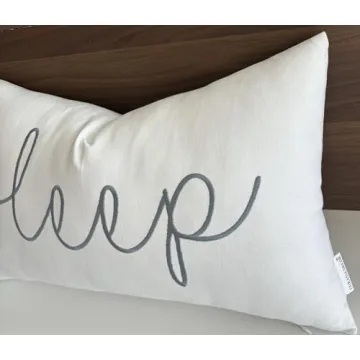 EURASIA DECOR Sleep Embroidered Decorative Lumbar Accent Throw Pillow Cover - 12x20 Inches, Offwhite, Perfect for Home and Gifts
