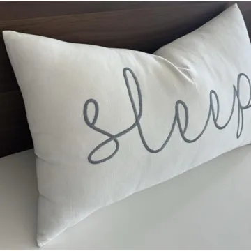 EURASIA DECOR Sleep Embroidered Decorative Lumbar Accent Throw Pillow Cover - 12x20 Inches, Offwhite, Perfect for Home and Gifts