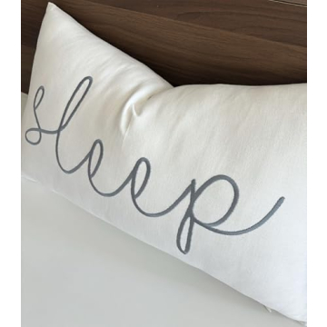 EURASIA DECOR Sleep Embroidered Decorative Lumbar Accent Throw Pillow Cover - 12x20 Inches, Offwhite, Perfect for Home and Gifts