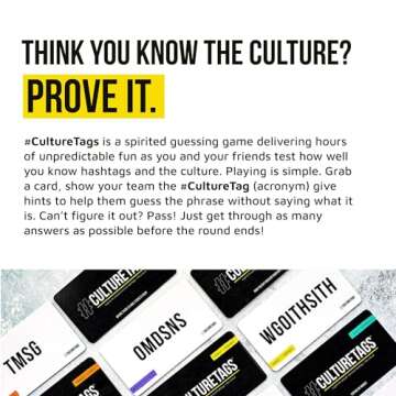 Culture Tags-Card Game for People Who Love Hashtags + Culture, Party Game Set, Gift for Family Fun or Virtual Play, Ages 13+ Years, CB Games