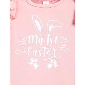Menglang My 1st Easter Outfit Newborn Baby Girl Bunny Letters Romper Ruffle Floral Shorts Set