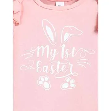Menglang My 1st Easter Outfit Newborn Baby Girl Bunny Letters Romper Ruffle Floral Shorts Set