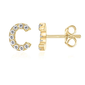 PAVOI 14K Yellow Gold Plated Sterling Silver CZ Alphabet Letter Earrings | Initial Earrings for Wome...