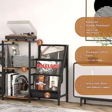Durable Record Player Stand with Vinyl Storage for 280 Albums