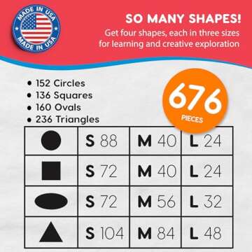 Basic Shapes 1: Circles, Triangles, Squares, Ovals, 676 Pieces US Made Card Stock Punch Out Geometric Shapes in 3 Sizes and 4 PRIMARY Colors for Math, Pattern Play and DIY Crafting