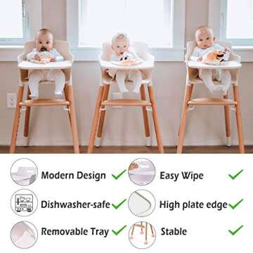 FUNNY SUPPLY Wooden Baby High Chair with Removable Tray Adjustable Footrest Legs Classic Design Grows with Your Child