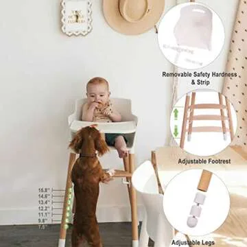 FUNNY SUPPLY Wooden Baby High Chair with Removable Tray Adjustable Footrest Legs Classic Design Grows with Your Child