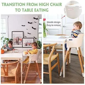 FUNNY SUPPLY Wooden Baby High Chair with Removable Tray Adjustable Footrest Legs Classic Design Grows with Your Child